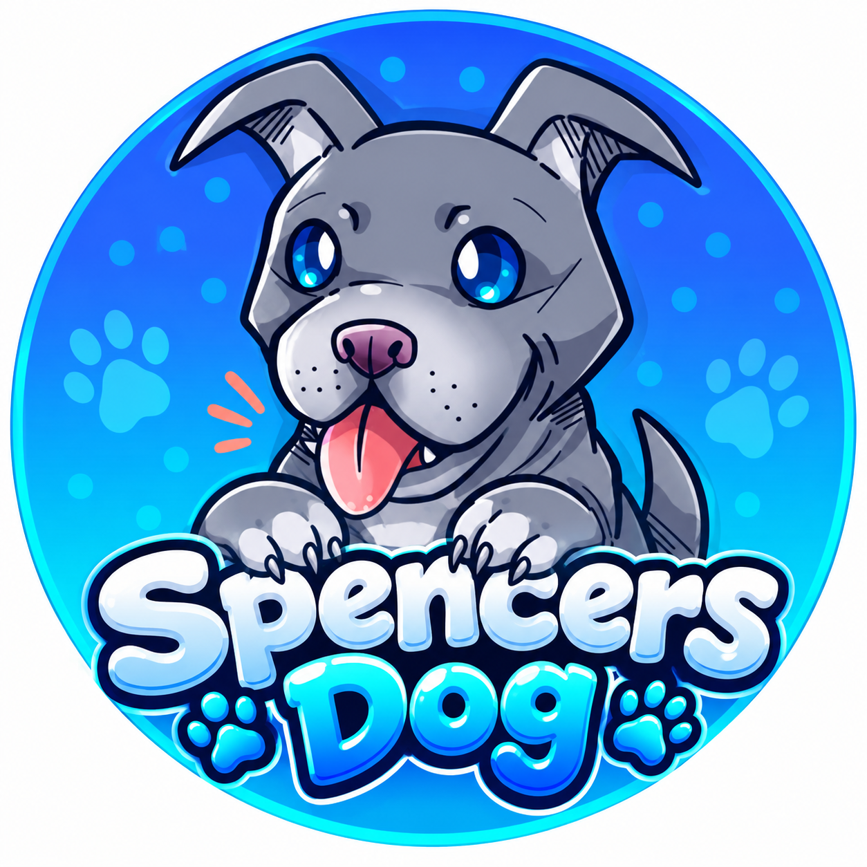 Illustrated gray puppy with bright blue eyes, the Spencer's Dog mascot